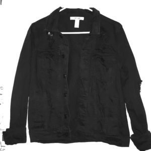 Distressed black jean jacket